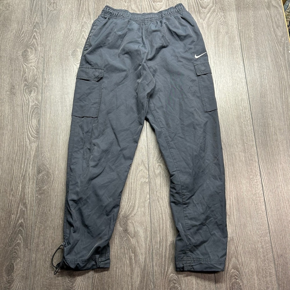 Nike Mens Cargo Windbreaker Pants Medium Dark Gray Elastic Waist Tapered Joggers